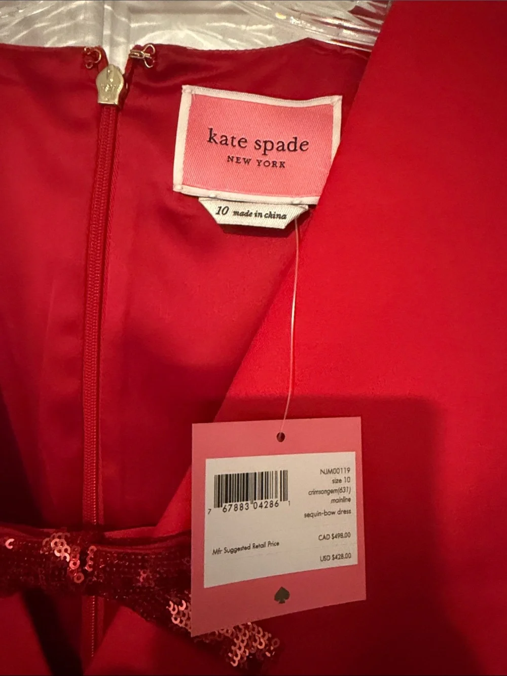 NWT Kate Spade Women’s Red Sleeveless Fit-and-Flare Dress with Sequin Bows